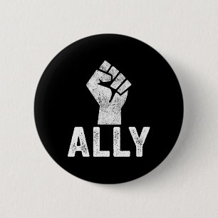 Macaron Rond 5 Cm Noir Vit Problème Ally Fist Support Blm