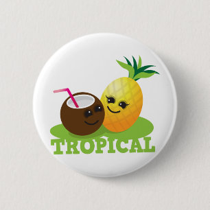 Macaron Rond 5 Cm Noix de coco et ananas mignons TROPICAUX de Kawaii