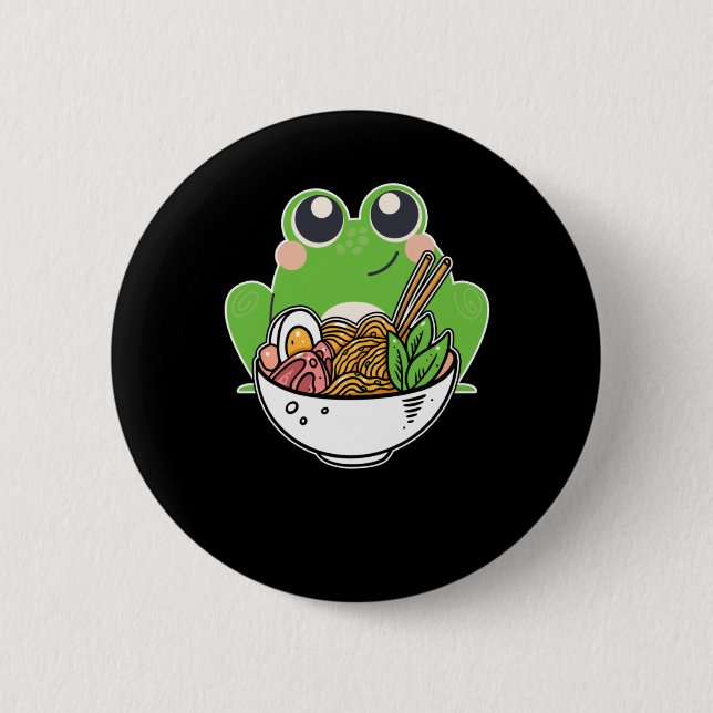 Macaron Rond 5 Cm Noix japonaises Ramen et jolie grenouille droguées (Devant)