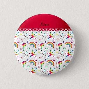 Macaron Rond 5 Cm Nom blanc gymnastique arc-en-ciel licornes
