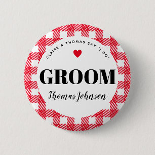 Macaron Rond 5 Cm Nom de la chambre de Mariage campagnard rouge En v