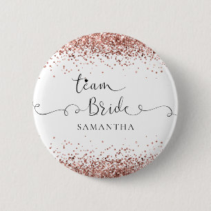 Macaron Rond 5 Cm Nom de la mariée de l'équipe - Script Rose Gold Pa