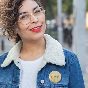 Macaron Rond 5 Cm Nom de monogramme de paillettes fausses or