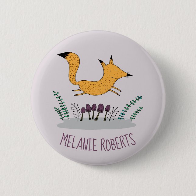 Macaron Rond 5 Cm Nom des enfants illustrant la Fox mignonne (Devant)