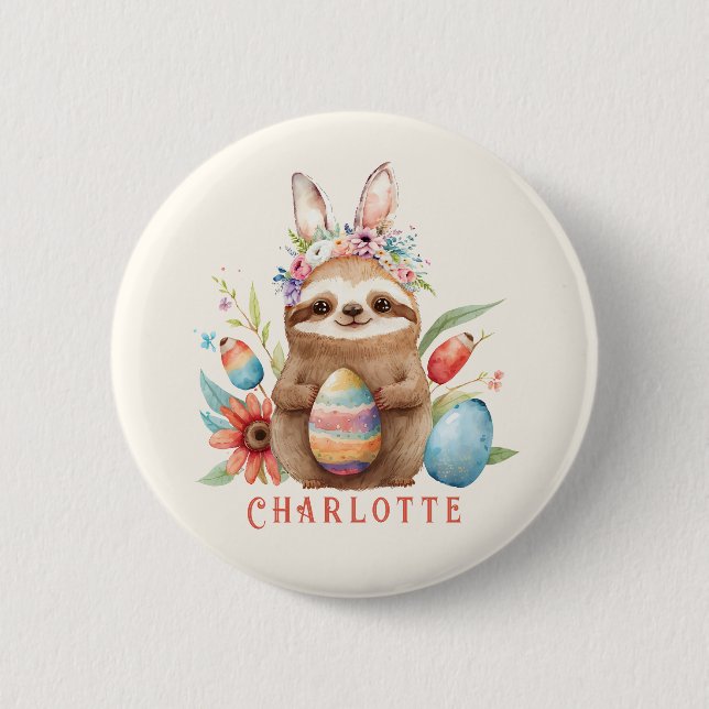 Macaron Rond 5 Cm Nom des oeufs de lapin lapin de Pâques (Devant)