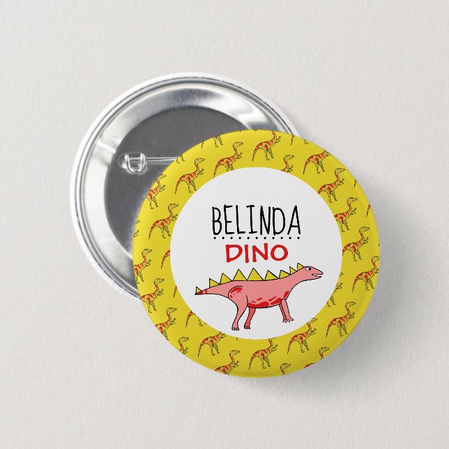 Macaron Rond 5 Cm Nom Dino Personnalisé, Dinosaur 6 Cm Insigne Rond (Devant & derrière)