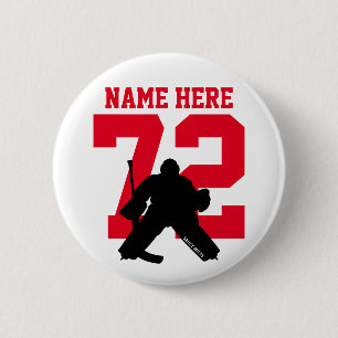 Macaron Rond 5 Cm Nom du gardien de hockey personnalisé Numéro Flamm