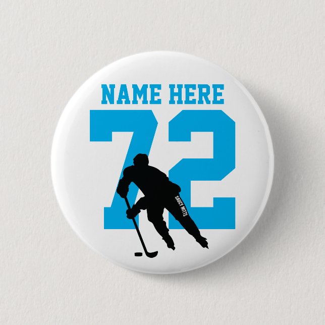 Macaron Rond 5 Cm Nom du joueur de hockey personnalisé Numéro Turquo (Devant)