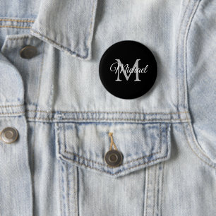 Macaron Rond 5 Cm Nom du monogramme Modèle personnalisé noir rond