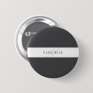 Macaron Rond 5 Cm Nom élégant et monogramme   Gris foncé et clair