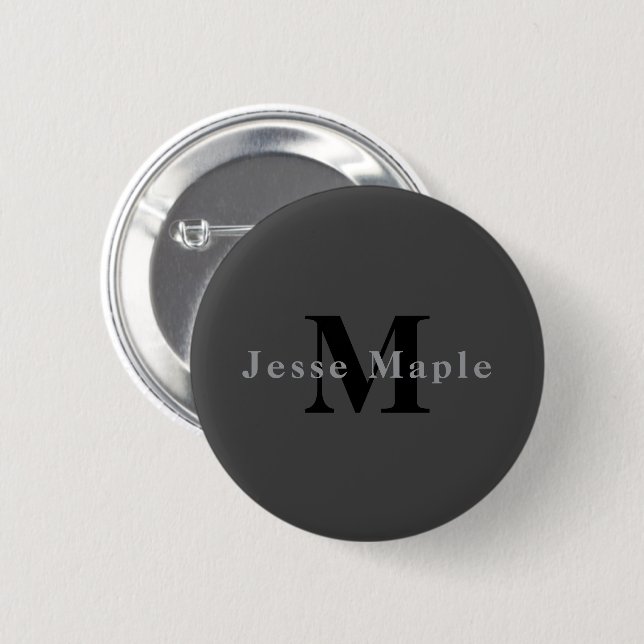 Macaron Rond 5 Cm Nom et monogramme | Dark Gray (Devant & derrière)