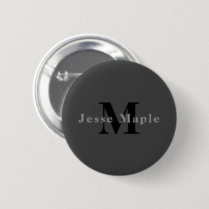 Macaron Rond 5 Cm Nom et monogramme Gris foncé