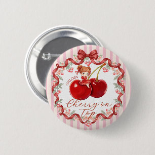 Macaron Rond 5 Cm [Nom modifiable] Douce Cerise sur le dessus Fille 