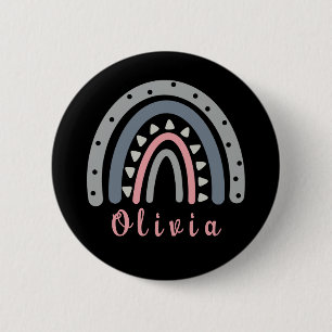 Macaron Rond 5 Cm Nom personnalisé avec Cool Boho Rainbow