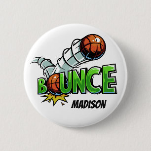 Macaron Rond 5 Cm Nom personnalisé BOUNCE Basket Boutons