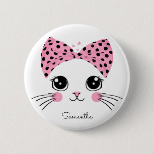 Macaron Rond 5 Cm Nom personnalisé Cute face de chat