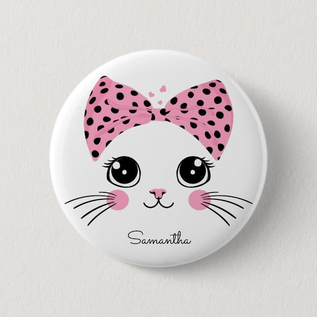 Macaron Rond 5 Cm Nom personnalisé Cute face de chat (Devant)