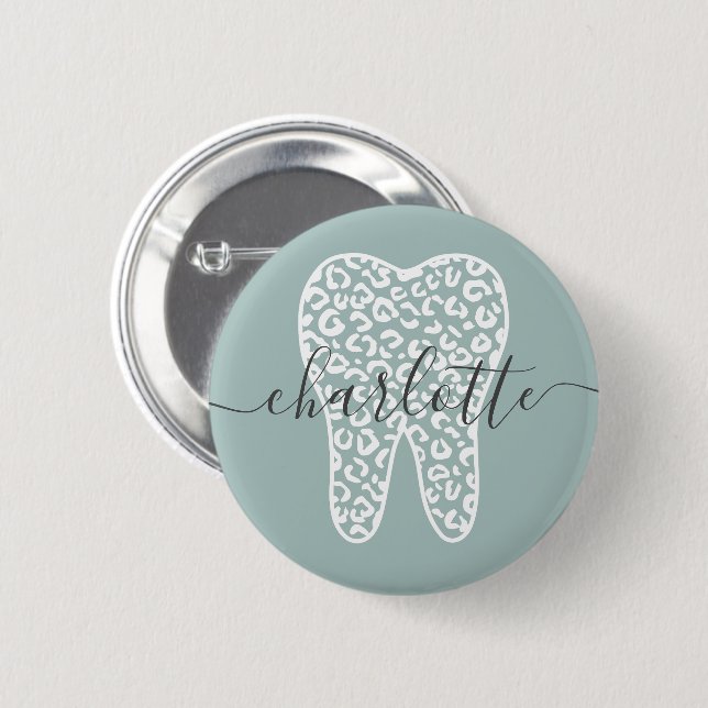 Macaron Rond 5 Cm Nom personnalisé Dental Empreinte de léopard Doth  (Devant & derrière)