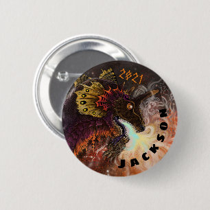 Macaron Rond 5 Cm Nom personnalisé du dragon de l'émetteur d'incendi