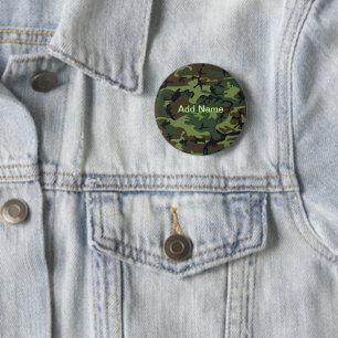 Macaron Rond 5 Cm Nom personnalisé Motif camouflage vert militaire