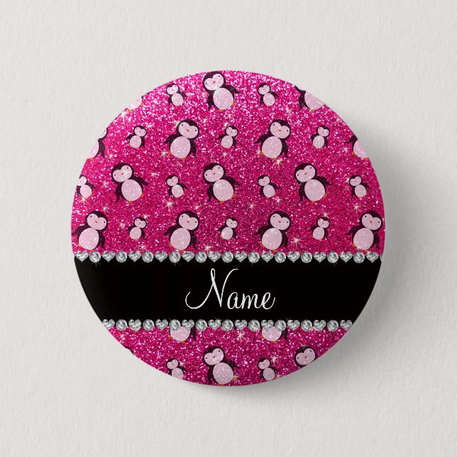 Macaron Rond 5 Cm Nom personnalisé neon pingouins de parties scintil (Devant)