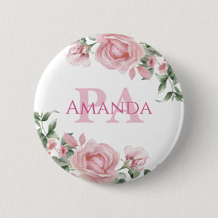 Macaron Rond 5 Cm Nom personnalisé PA à fleurs roses