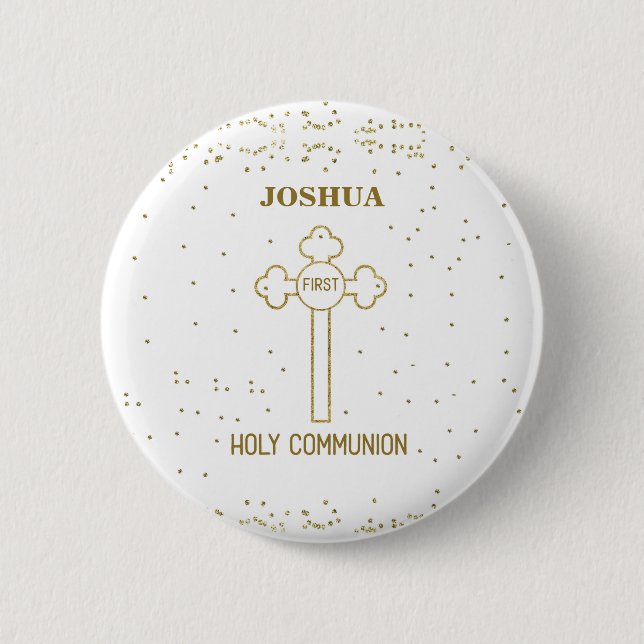 Macaron Rond 5 Cm Nom personnalisé Première Sainte Communion Gold Lo (Devant)