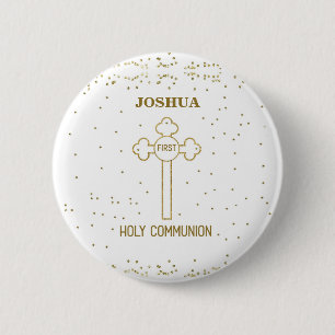 Macaron Rond 5 Cm Nom personnalisé Première Sainte Communion Gold Lo