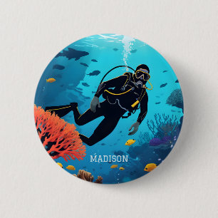 Macaron Rond 5 Cm Nom personnalisé Scuba Diver