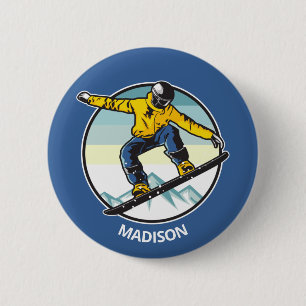 Macaron Rond 5 Cm Nom personnalisé SNOWBOARDER