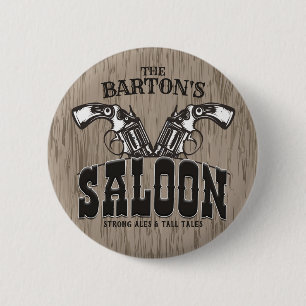 Macaron Rond 5 Cm NOM PERSONNALISÉ Wild West Gun Revolver Saloon