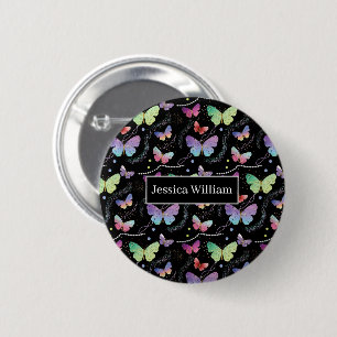 Macaron Rond 5 Cm Nom personnel Élégant Papillons violets brillants