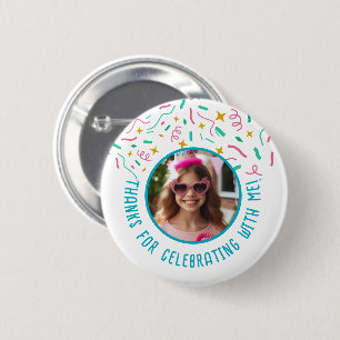 Macaron Rond 5 Cm Nom photo personnalisé Confetti Anniversaire Merci