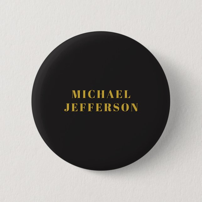 Macaron Rond 5 Cm Nom propre minimaliste moderne noir et or (Devant)