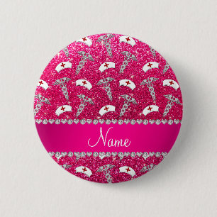 Macaron Rond 5 Cm Nom rose rose parties scintillant infirmière casq