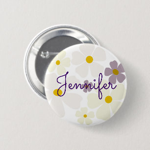 Macaron Rond 5 Cm Nom sur crème pâle et fleurs violettes