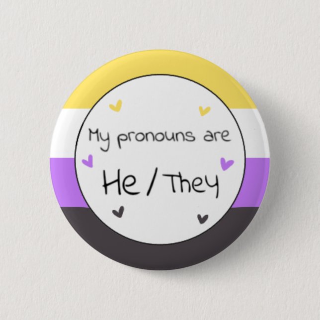 Macaron Rond 5 Cm Non binaire Il/Eux Pronoun Pin (Devant)