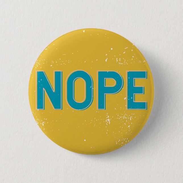 Macaron Rond 5 Cm NOPE - Typographie en Jaune et Bleu (Devant)
