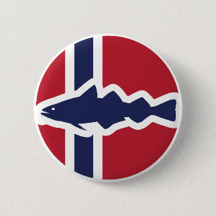 Macaron Rond 5 Cm Norvège Cabillaud Atlantique Norvège Drapeau natio