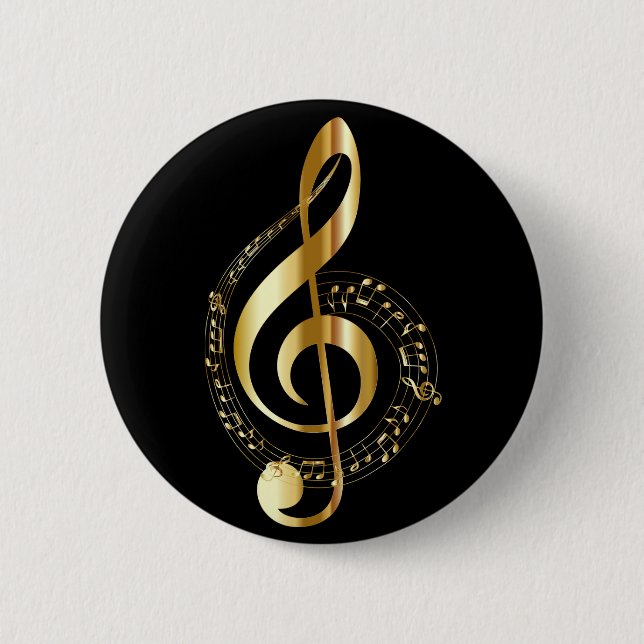Macaron Rond 5 Cm note musicale noire et or (Devant)