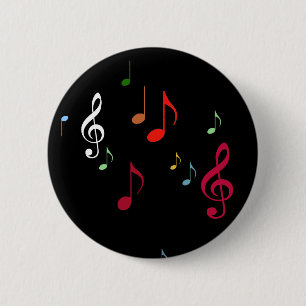 Macaron Rond 5 Cm notes de musique colorées sur le noir