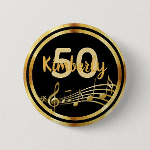 Macaron Rond 5 Cm Notes de musique en or noir à 50e anniversaire