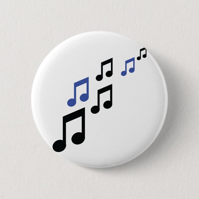 Macaron Rond 5 Cm notes de musique noire bleue (Devant)