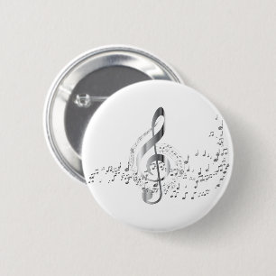 Macaron Rond 5 Cm Notes musicales en argent