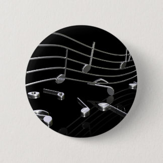 Macaron Rond 5 Cm Notes, musique, noir