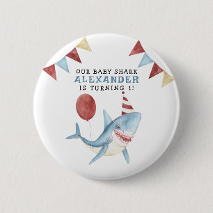 Macaron Rond 5 Cm Notre Bébé Requin 1er Anniversaire sous la mer