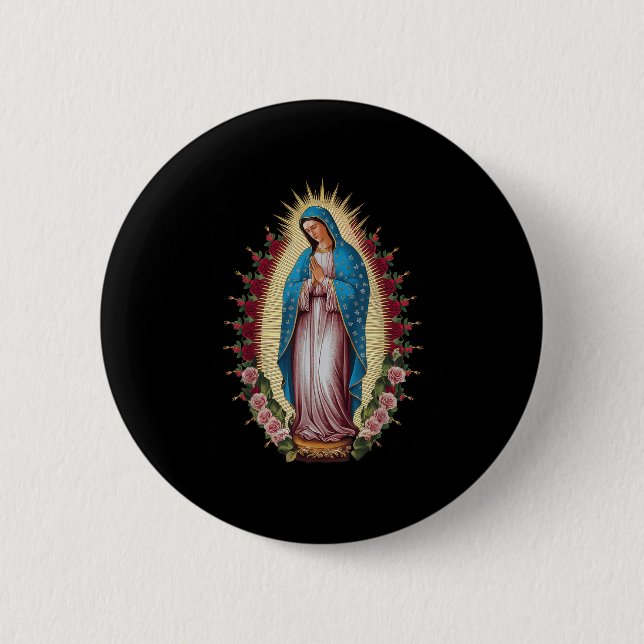 Macaron Rond 5 Cm Notre-Dame De Guadalupe Vierge Marie (Devant)