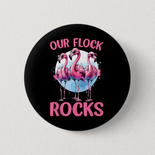 Macaron Rond 5 Cm Notre Flock Rocks Flamants roses Lover Famille Vac