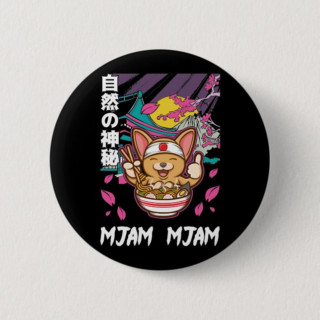Macaron Rond 5 Cm Nouilles japonaises Manga Ramen et Anime Lover (Devant)