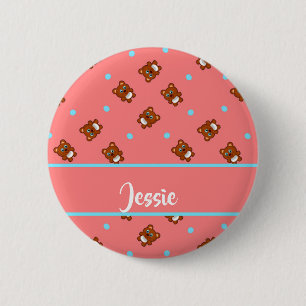 Macaron Rond 5 Cm Nounours mignon sur rose